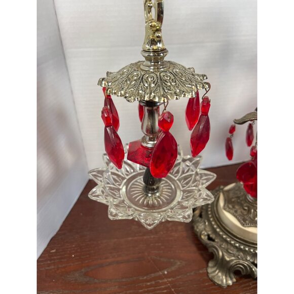 Vintage Ornate Justice Scale With Red Crystal Accents & Glass Dishes - Picture 2 of 6